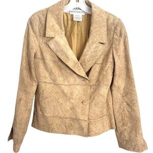 Chanel Womens Tan Double-Breasted Suede Blazer Size 36 100% Calfskin With Silk L